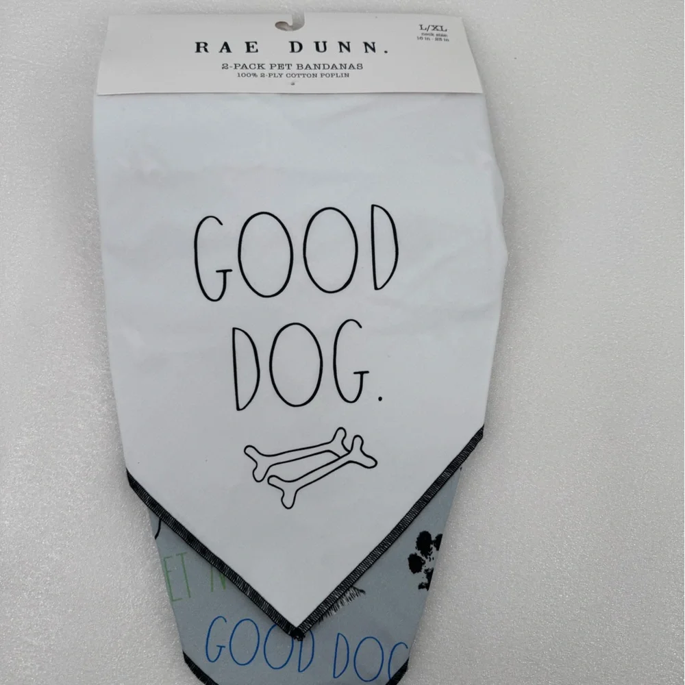 2 Pack Size L XL Rae Dunn Good Boy Bandanas Pet Scarf Dog Cat 100% Cotton